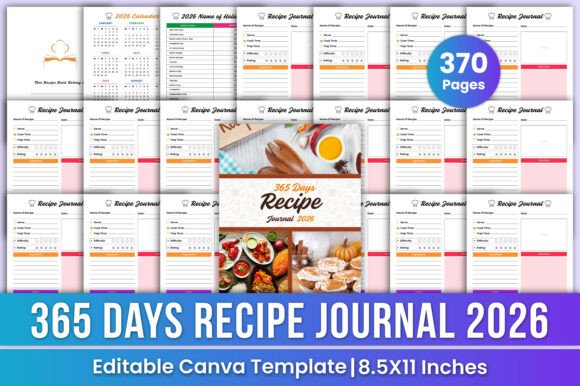 365 Days 2026 Recipe Journal Canva KDP